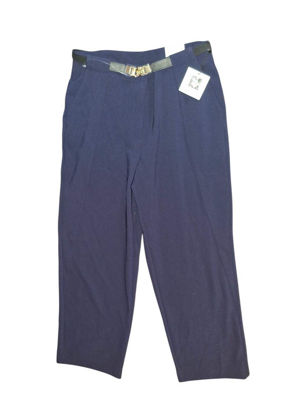 Anne Klein Navy Wide Leg Pants with Gold Belt Accent Size 8